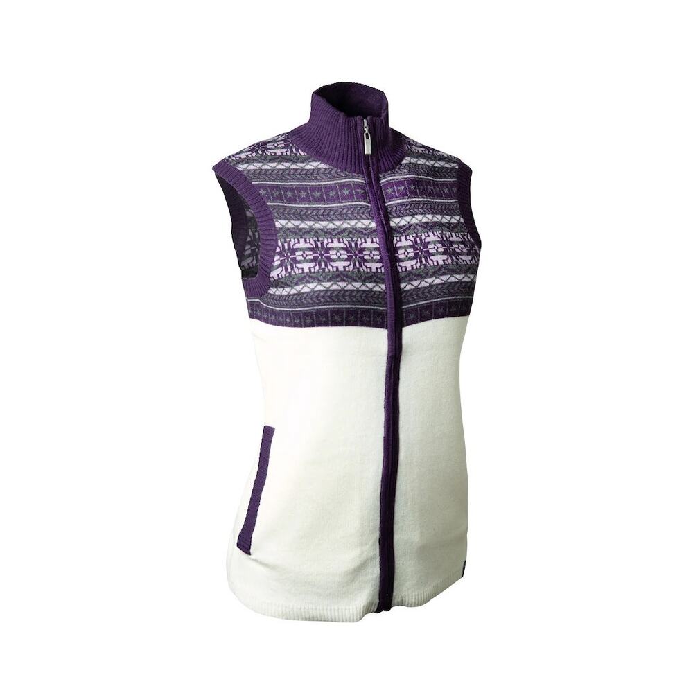 Neve Luna Sweater Vest Zip Up Turtleneck Traditional Yoke Print Wool Purple L